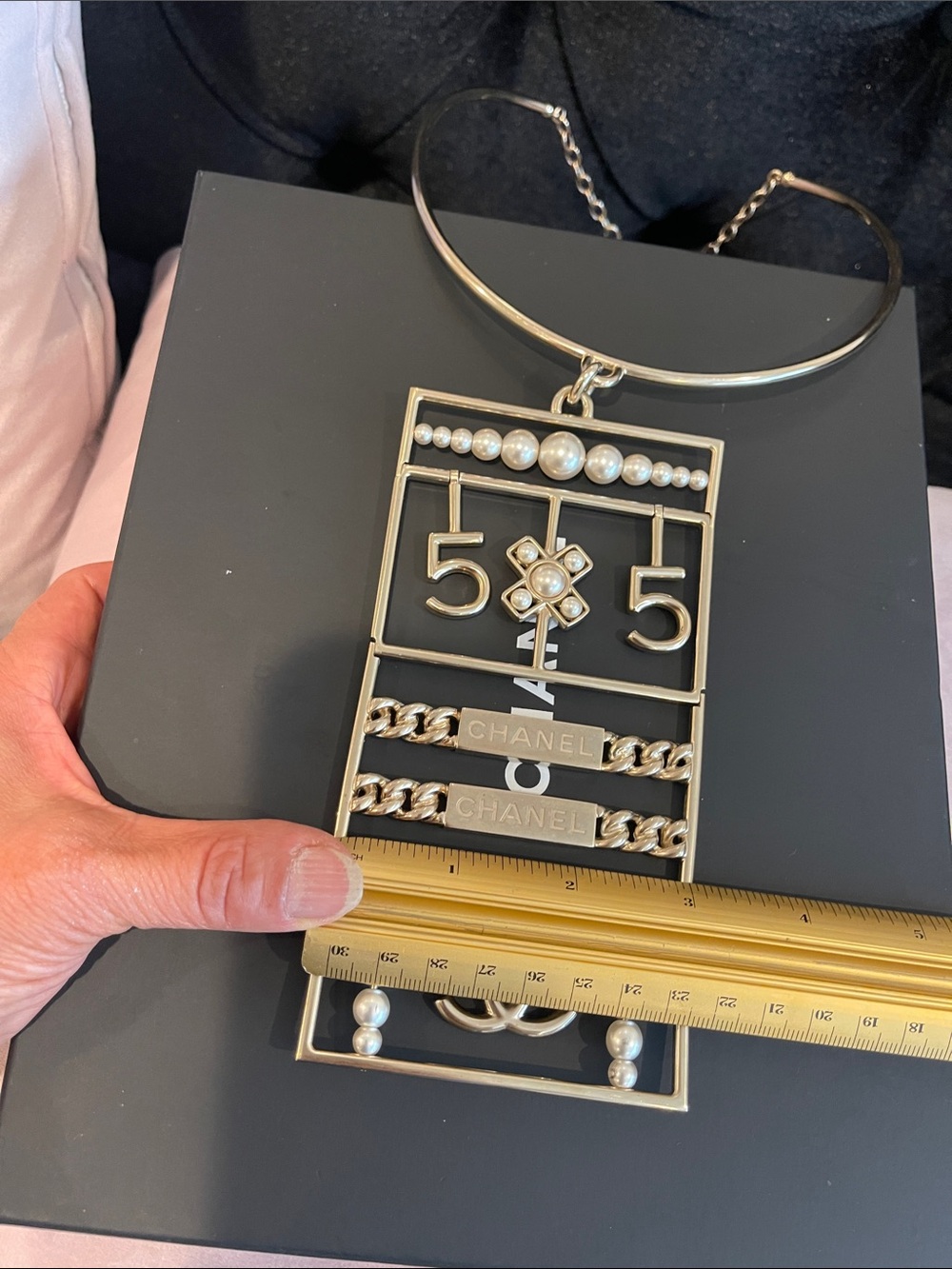 CHANEL Gold-Tone Statement Massive Pendant Necklace with Pearl Accents - Picture 10 of 17